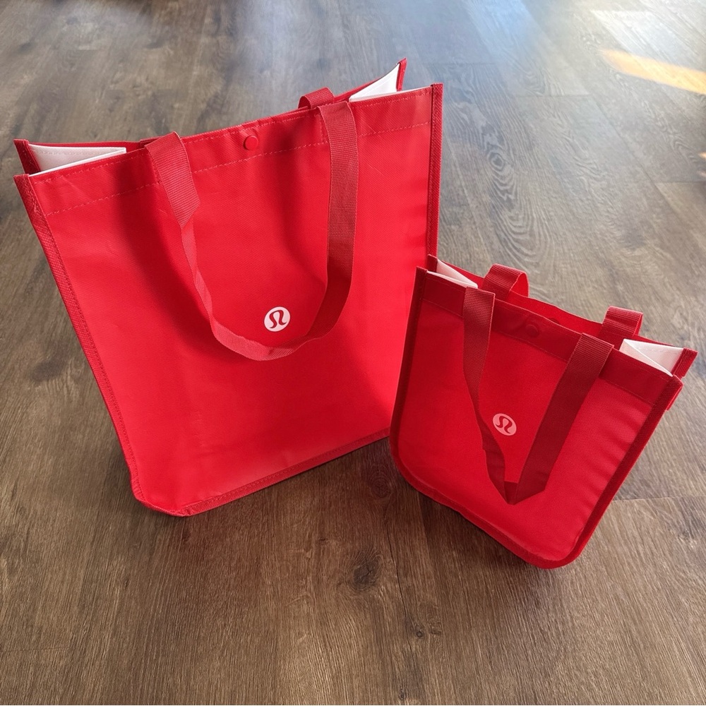 lululemon Reusable Shopping Totes Bundle Red Small & Large NEW